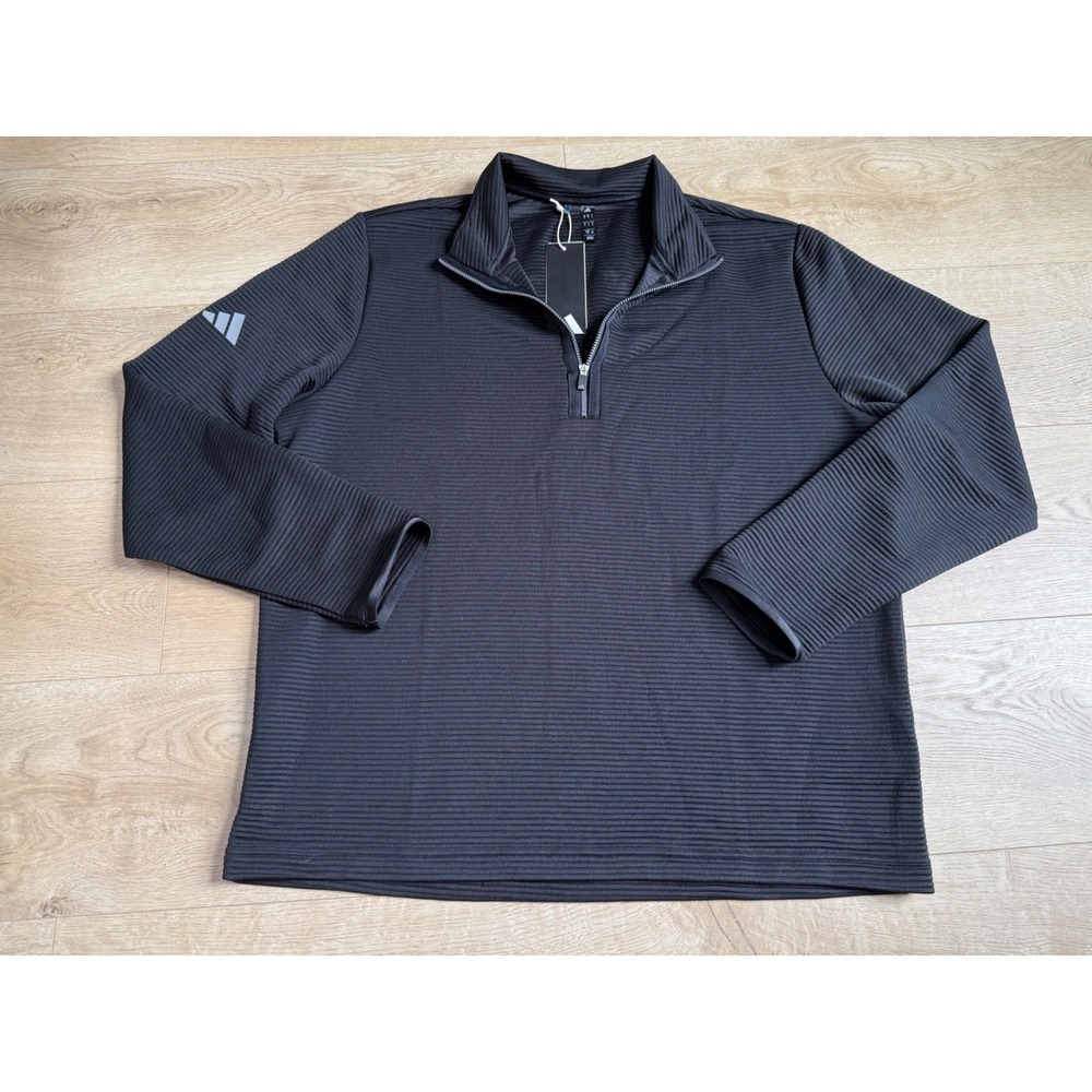 NWT Mens Adidas golf long sleeve ribbed sweatshirt 1/4 quarter zip black L $75